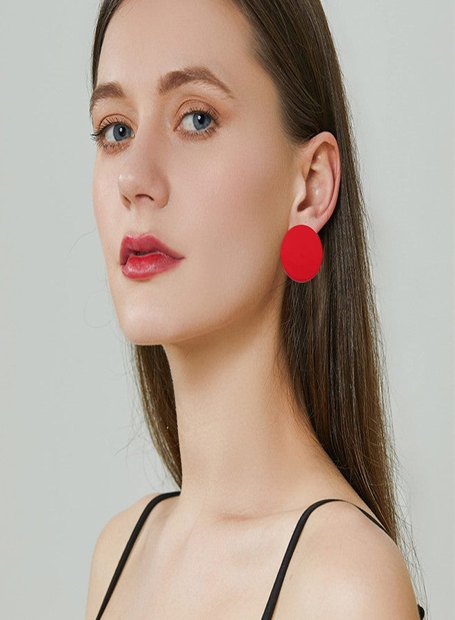 Aishgjia Big Round Circle Acrylic Resin Stud Earrings for Women Cute Candy Color Earrings Statement Neon Earrings Geometric Colorful Button Disc Stud Earrings Fashion Jewelry 80s (Red) - Image 2